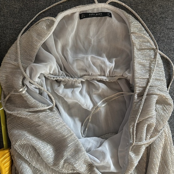 Zara Basic Shimmering Silver Spaghetti Strap Flowy Midi Dress - Picture 10 of 12